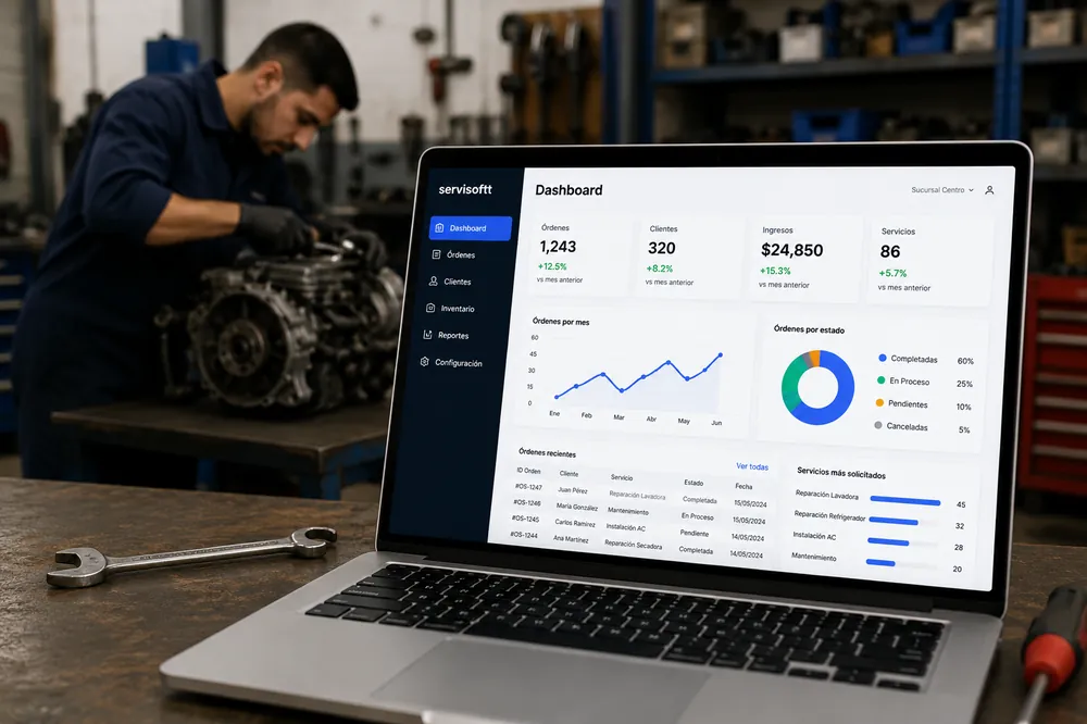 Dashboard for repair shop management software - Servisoftt