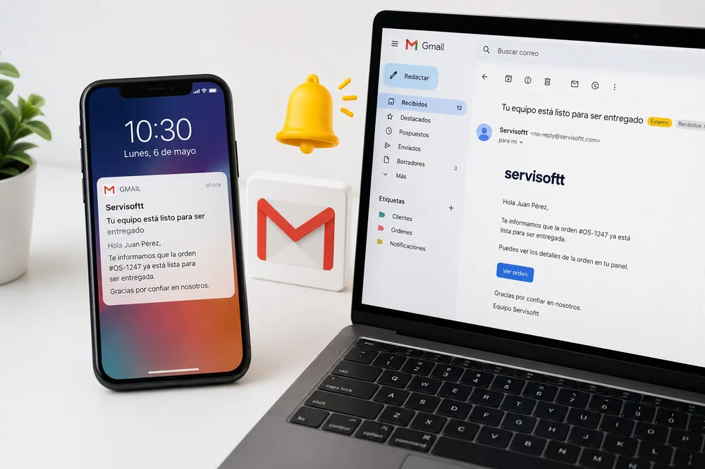 Notificaciones automáticas al cliente cuando el equipo está listo